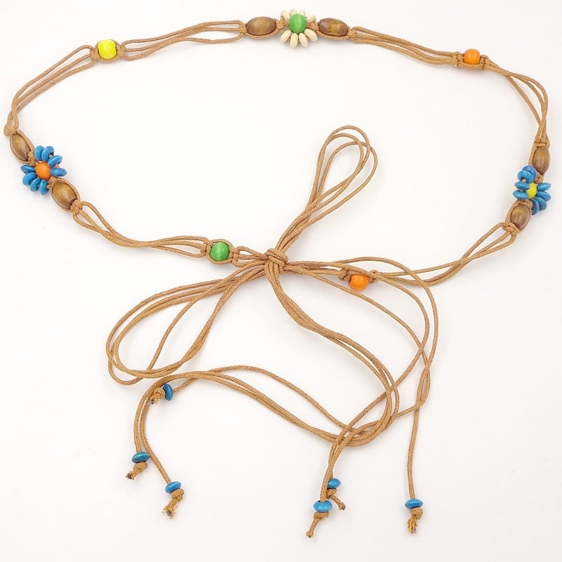 Centură talie din lanț pentru rochie și pulover, țesută manual, închidere nod, lățime sub 2 cm, material: țesătură