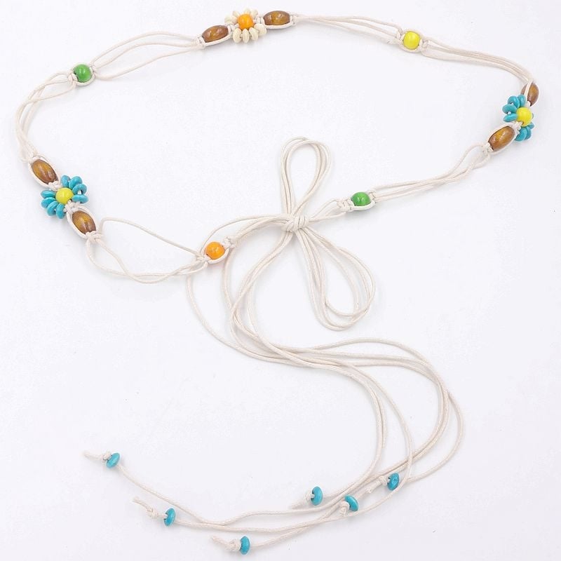 Centură talie din lanț pentru rochie și pulover, țesută manual, închidere nod, lățime sub 2 cm, material: țesătură