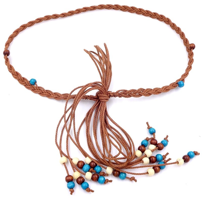 Centură talie din lanț pentru rochie și pulover, țesută manual, închidere nod, lățime sub 2 cm, material: țesătură