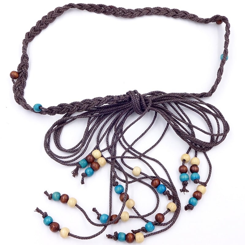 Centură talie din lanț pentru rochie și pulover, țesută manual, închidere nod, lățime sub 2 cm, material: țesătură