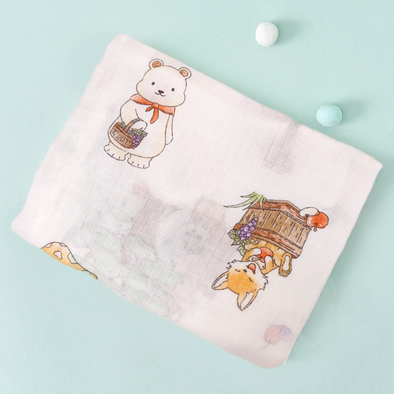 Dvipusė medvilninė gauzė kūdikių įvyniojimui su piešiniu, tinkama visiems metų laikams