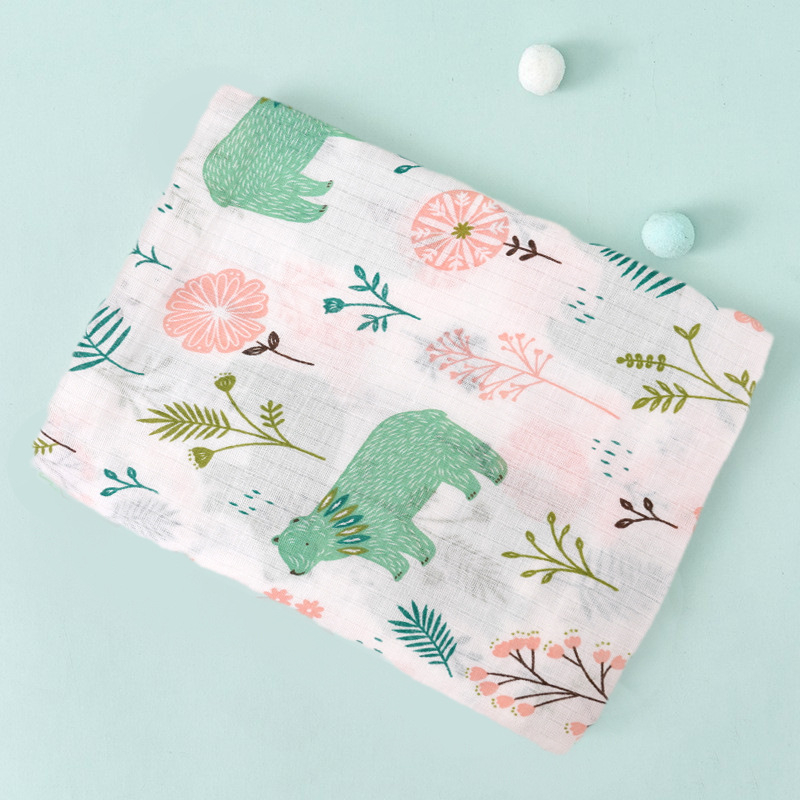 Dvipusė medvilninė gauzė kūdikių įvyniojimui su piešiniu, tinkama visiems metų laikams