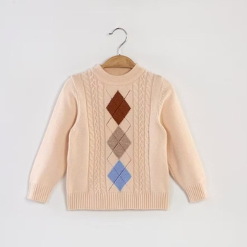 Vaikų kašmyro megztinis su pusaukščiu kaklu, ilgomis rankovėmis, 3–8 metų amžiams