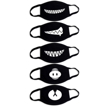 Kaukė su karikatūrine kaukole Šiba Inu išraiška, spauda, medvilnė, karikatūrinis raštas, pakabinamų ausų dizainas, dulkių apsauga