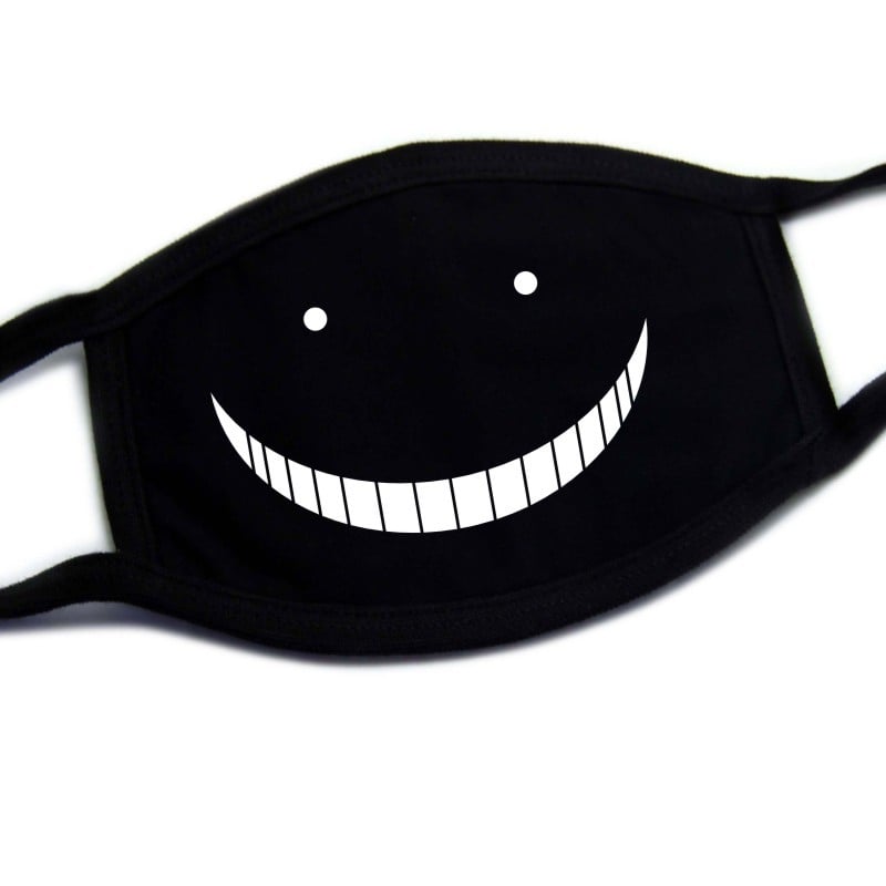 Kaukė su karikatūrine kaukole Šiba Inu išraiška, spauda, medvilnė, karikatūrinis raštas, pakabinamų ausų dizainas, dulkių apsauga