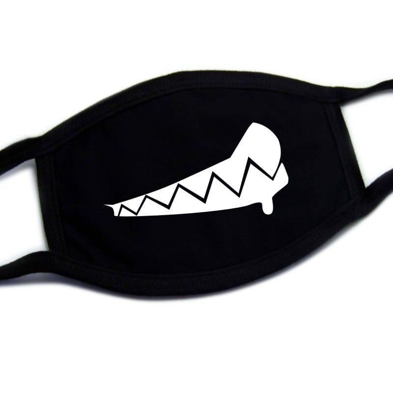 Kaukė su karikatūrine kaukole Šiba Inu išraiška, spauda, medvilnė, karikatūrinis raštas, pakabinamų ausų dizainas, dulkių apsauga