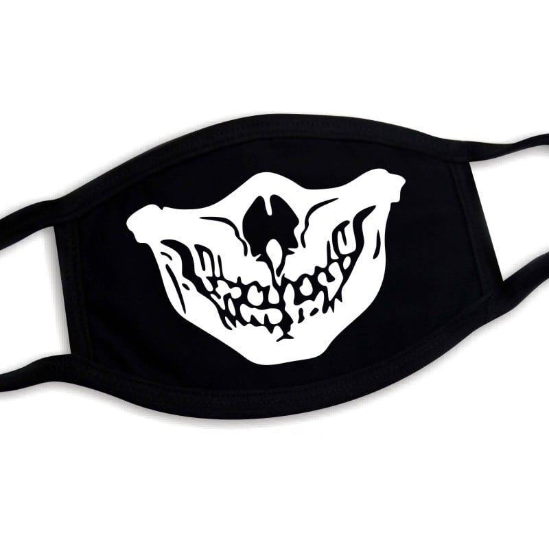 Kaukė su karikatūrine kaukole Šiba Inu išraiška, spauda, medvilnė, karikatūrinis raštas, pakabinamų ausų dizainas, dulkių apsauga