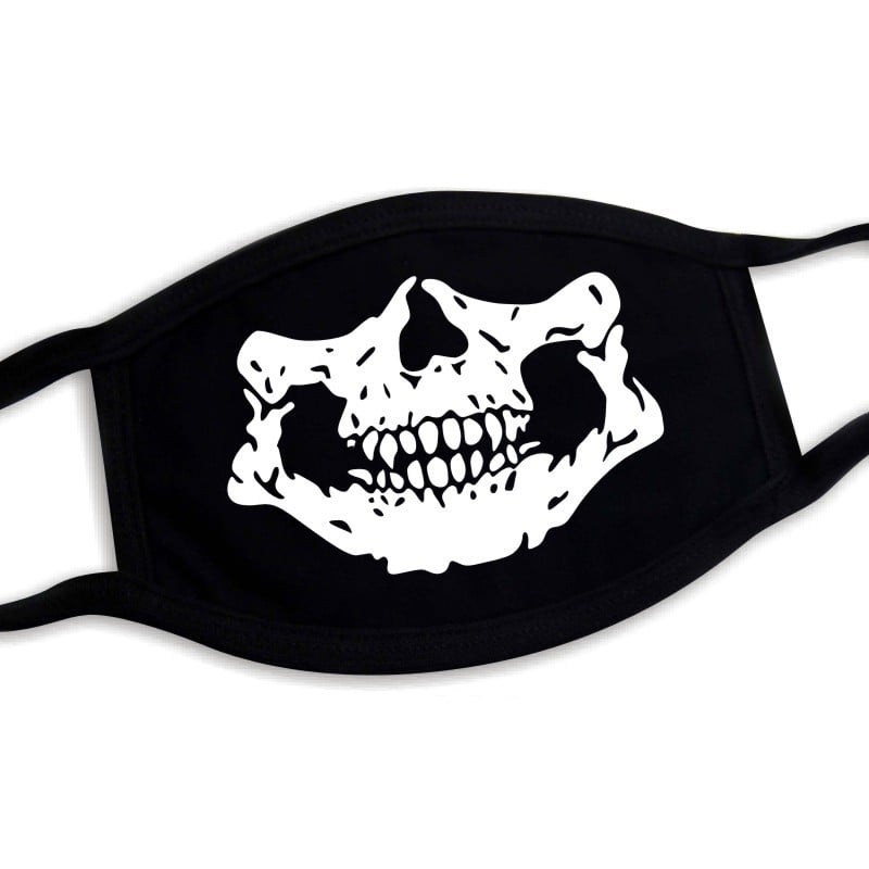 Kaukė su karikatūrine kaukole Šiba Inu išraiška, spauda, medvilnė, karikatūrinis raštas, pakabinamų ausų dizainas, dulkių apsauga