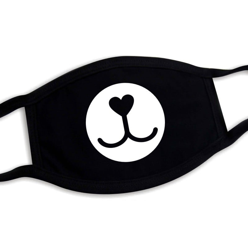 Kaukė su karikatūrine kaukole Šiba Inu išraiška, spauda, medvilnė, karikatūrinis raštas, pakabinamų ausų dizainas, dulkių apsauga