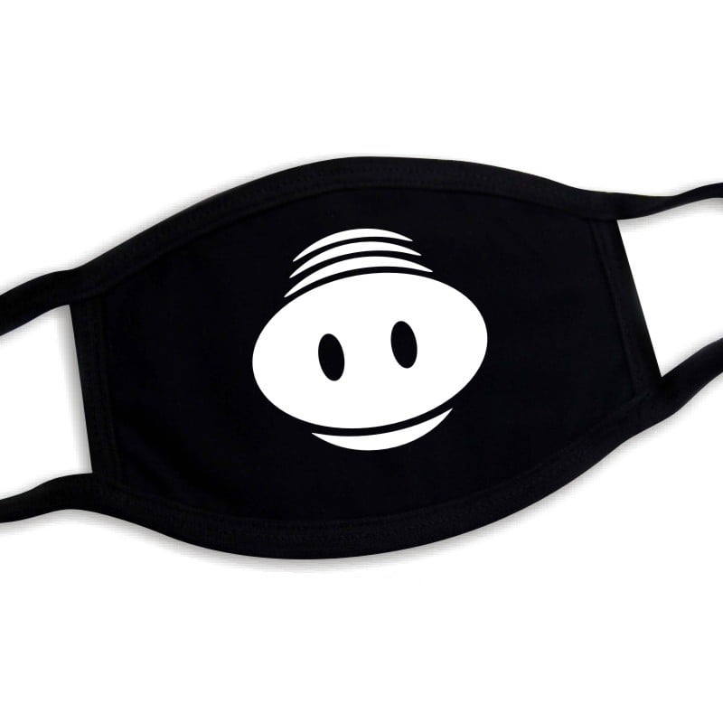 Kaukė su karikatūrine kaukole Šiba Inu išraiška, spauda, medvilnė, karikatūrinis raštas, pakabinamų ausų dizainas, dulkių apsauga