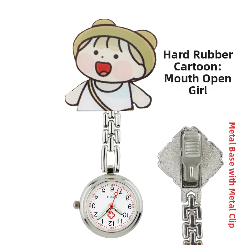 Slaugytojos karikatūrinis laikrodis su kvarcinio judėjimu, cinko lydinio korpuss ir apyrankė, apvalus laikrodis