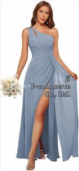 Рокля за шаферки с едно рамо, дълга пола, полиестерен плат, без ръкави, талия средна