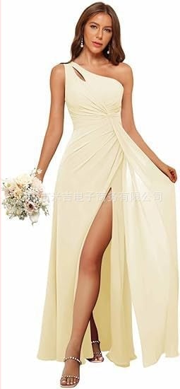 Рокля за шаферки с едно рамо, дълга пола, полиестерен плат, без ръкави, талия средна