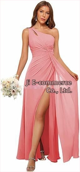 Рокля за шаферки с едно рамо, дълга пола, полиестерен плат, без ръкави, талия средна