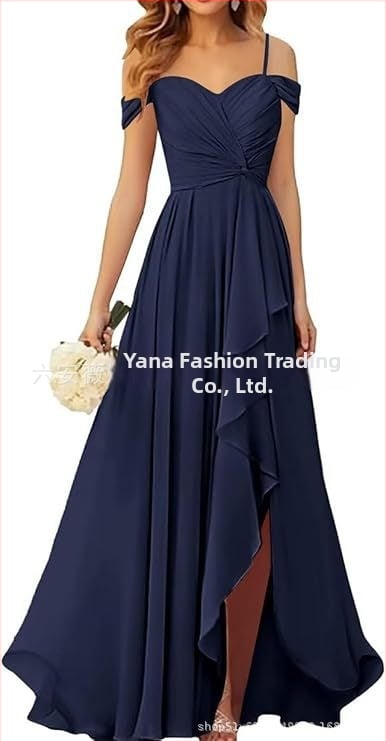 Вечерна рокля с презрамки тип потник, без ръкав, дълга пола, плисирана, полиестер