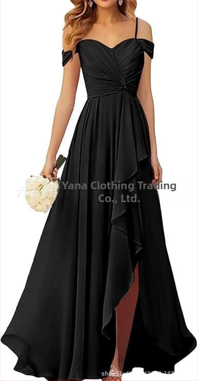 Вечерна рокля с презрамки тип потник, без ръкав, дълга пола, плисирана, полиестер