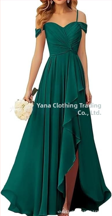 Вечерна рокля с презрамки тип потник, без ръкав, дълга пола, плисирана, полиестер