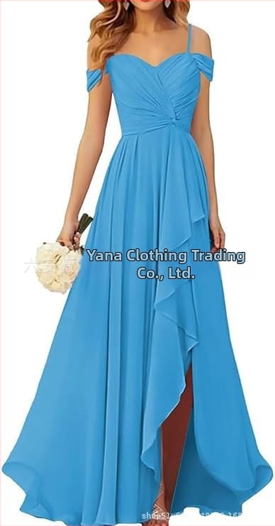 Вечерна рокля с презрамки тип потник, без ръкав, дълга пола, плисирана, полиестер