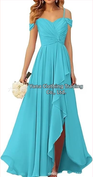 Вечерна рокля с презрамки тип потник, без ръкав, дълга пола, плисирана, полиестер