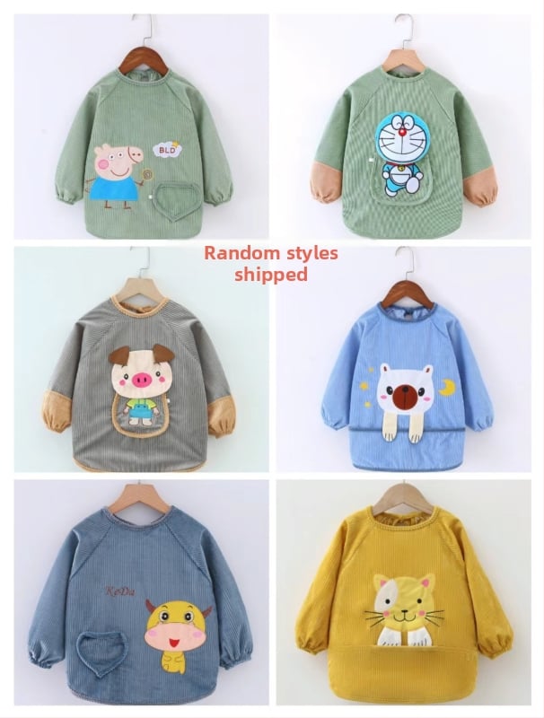 Vaikų vandeniui atsparus ilgas piešimo smockas, atsukamas dizainas, karikatūrų raštas, Crystal Velvet audinys, poliesteris, tinkamas vaikams nuo 8 metų, rudens–žiemos sezonas