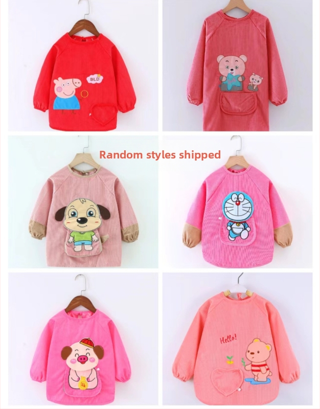 Vaikų vandeniui atsparus ilgas piešimo smockas, atsukamas dizainas, karikatūrų raštas, Crystal Velvet audinys, poliesteris, tinkamas vaikams nuo 8 metų, rudens–žiemos sezonas