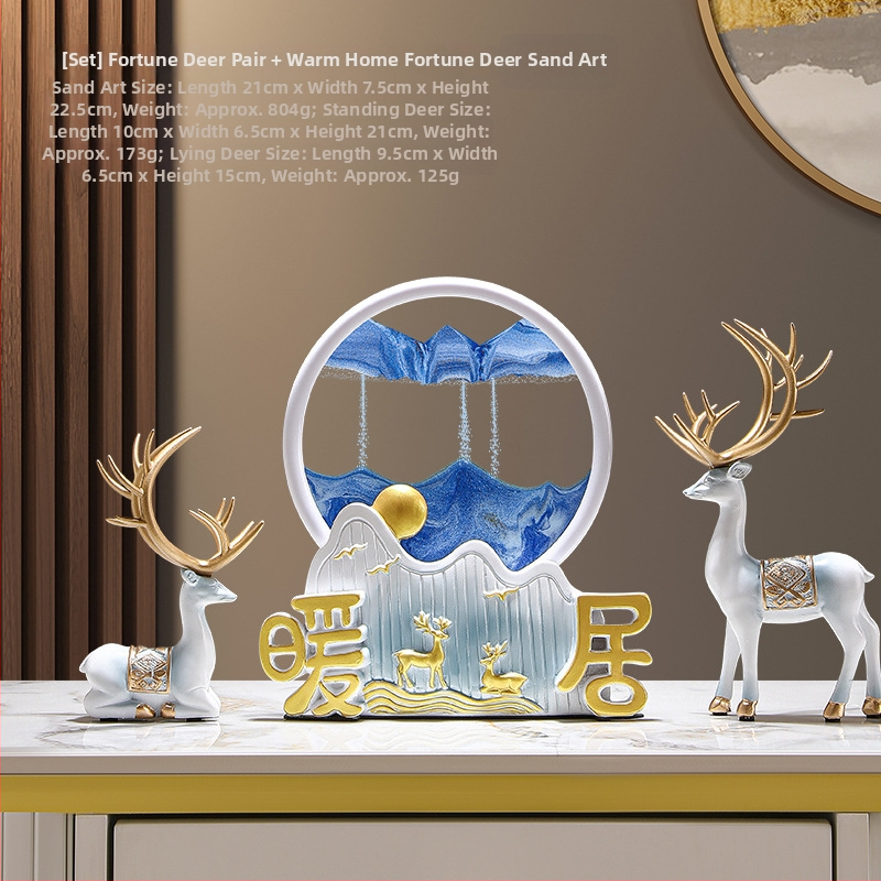 Смолена декоративна фигура на щастлив елен с пясъчна картина за хол, телевизионен шкаф и антре – Нов китайски стил, без персонализация