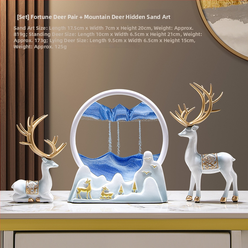 Figūra iš dervos su smėlio paveikslu elniui – dekoras svetainei, TV spintai ir įėjimo zonai – Naujasis Kinų stilius, be pritaikymo