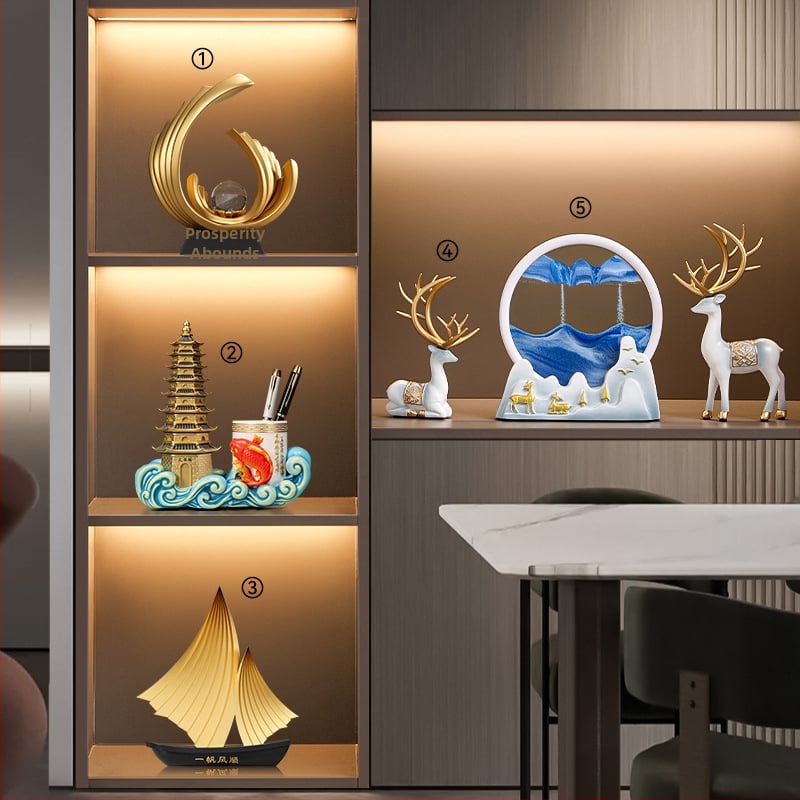 Figūra iš dervos su smėlio paveikslu elniui – dekoras svetainei, TV spintai ir įėjimo zonai – Naujasis Kinų stilius, be pritaikymo