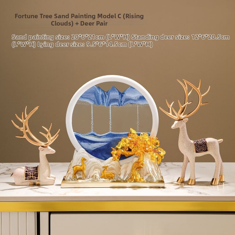 Figūra iš dervos su smėlio paveikslu elniui – dekoras svetainei, TV spintai ir įėjimo zonai – Naujasis Kinų stilius, be pritaikymo