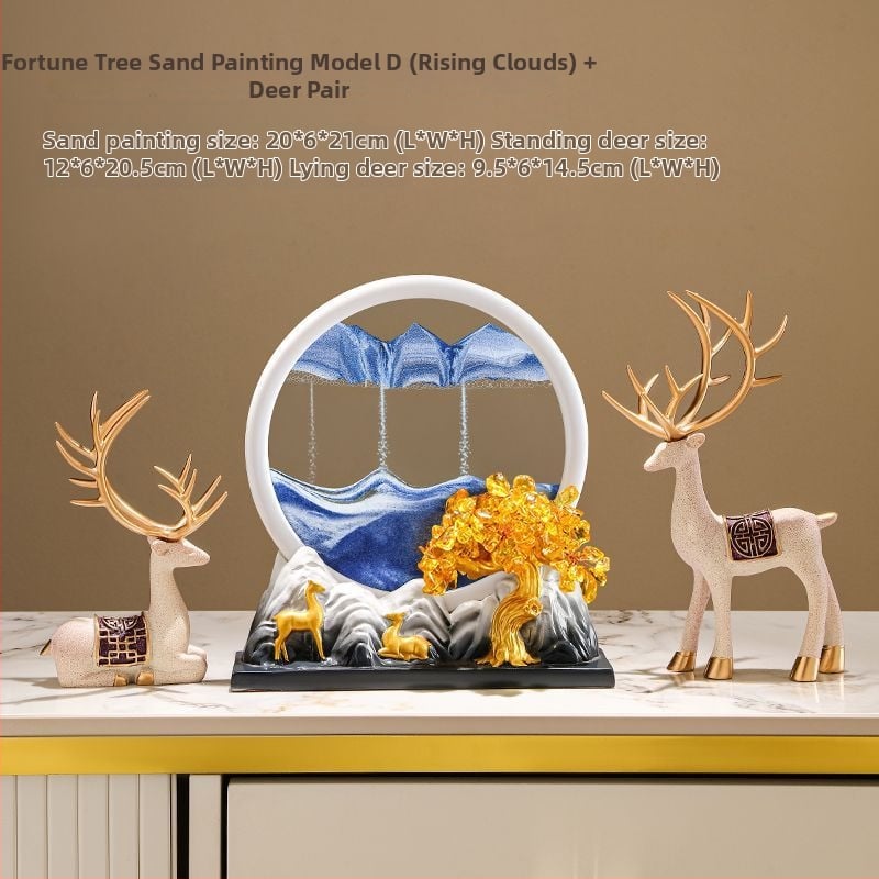 Figūra iš dervos su smėlio paveikslu elniui – dekoras svetainei, TV spintai ir įėjimo zonai – Naujasis Kinų stilius, be pritaikymo