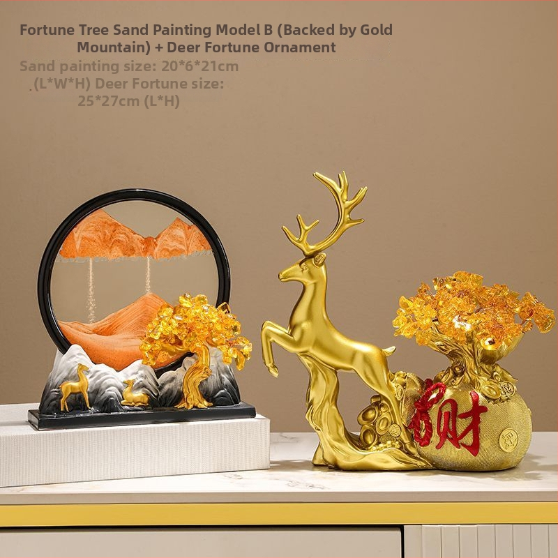 Figūra iš dervos su smėlio paveikslu elniui – dekoras svetainei, TV spintai ir įėjimo zonai – Naujasis Kinų stilius, be pritaikymo