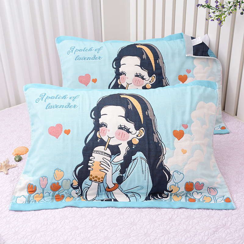 Medvilninė pagalvės uždanga, aštuonių sluoksnių marlė, poroms, mielas animacinis dizainas, švelni ir kvėpuojanti