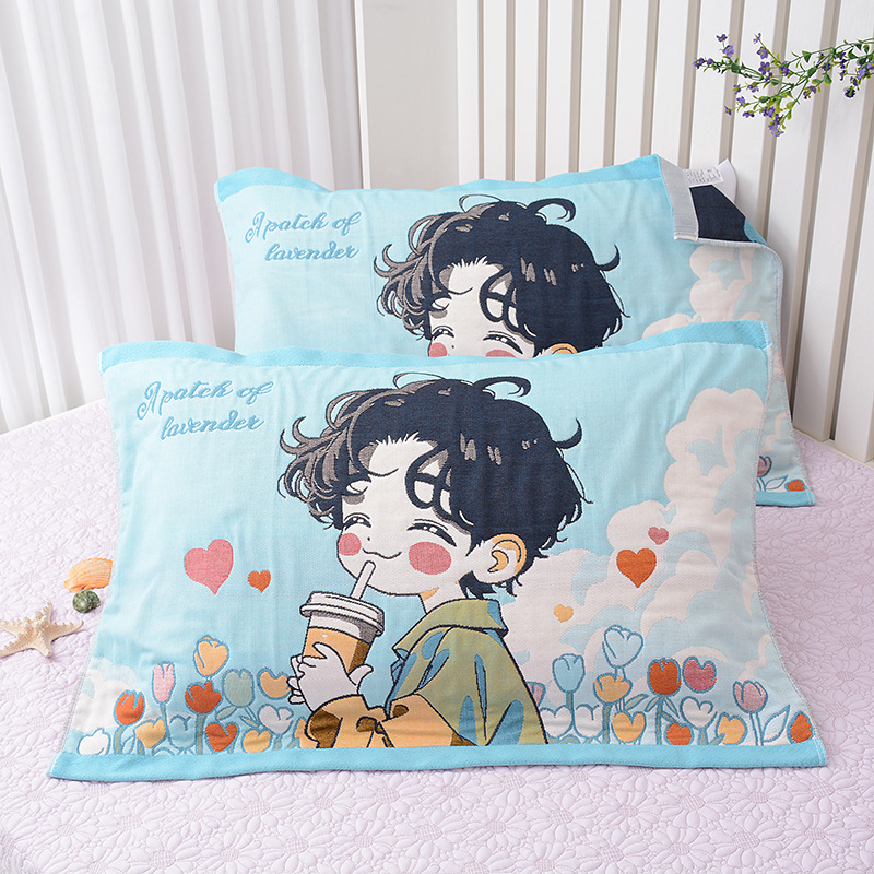 Medvilninė pagalvės uždanga, aštuonių sluoksnių marlė, poroms, mielas animacinis dizainas, švelni ir kvėpuojanti