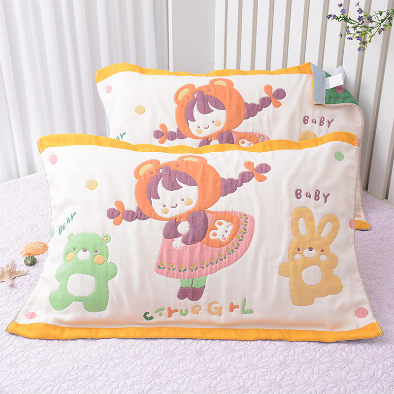 Medvilninė pagalvės uždanga, aštuonių sluoksnių marlė, poroms, mielas animacinis dizainas, švelni ir kvėpuojanti