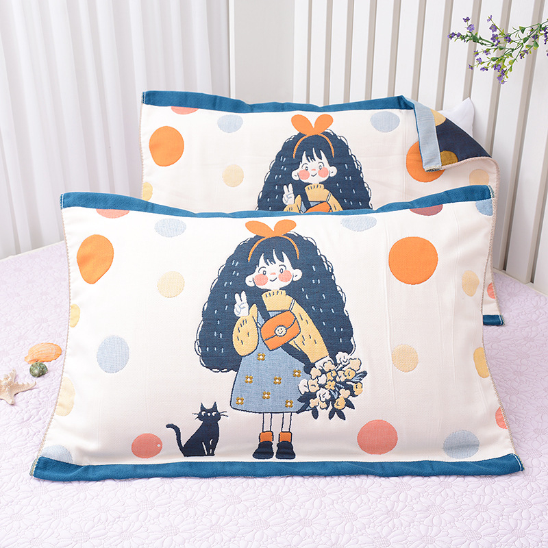 Medvilninė pagalvės uždanga, aštuonių sluoksnių marlė, poroms, mielas animacinis dizainas, švelni ir kvėpuojanti