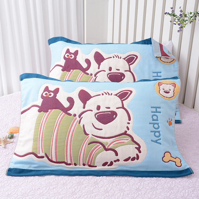 Medvilninė pagalvės uždanga, aštuonių sluoksnių marlė, poroms, mielas animacinis dizainas, švelni ir kvėpuojanti