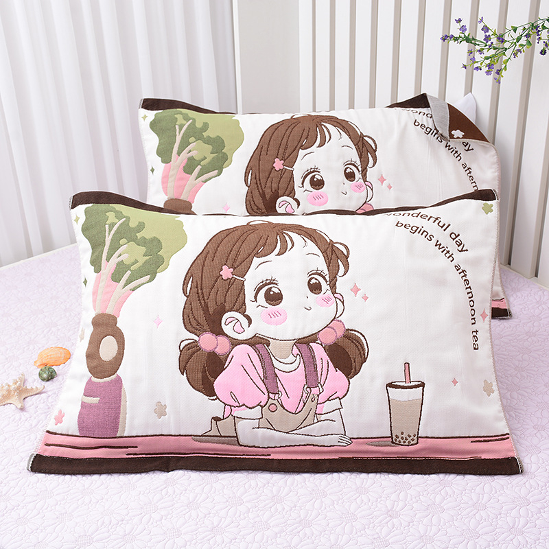 Medvilninė pagalvės uždanga, aštuonių sluoksnių marlė, poroms, mielas animacinis dizainas, švelni ir kvėpuojanti