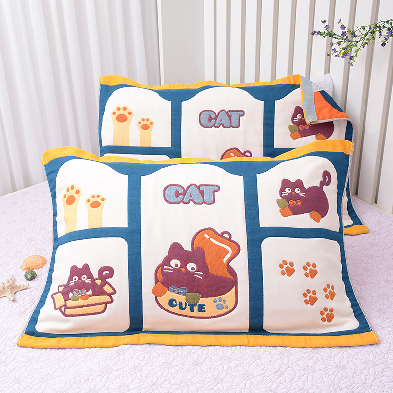 Medvilninė pagalvės uždanga, aštuonių sluoksnių marlė, poroms, mielas animacinis dizainas, švelni ir kvėpuojanti