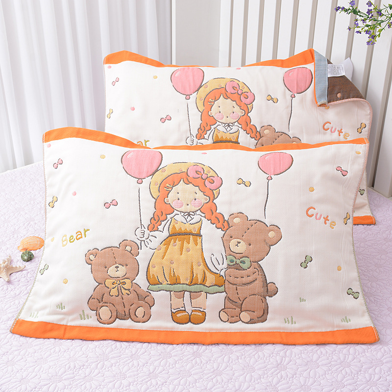 Medvilninė pagalvės uždanga, aštuonių sluoksnių marlė, poroms, mielas animacinis dizainas, švelni ir kvėpuojanti