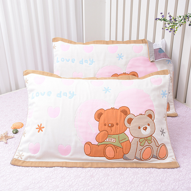 Medvilninė pagalvės uždanga, aštuonių sluoksnių marlė, poroms, mielas animacinis dizainas, švelni ir kvėpuojanti