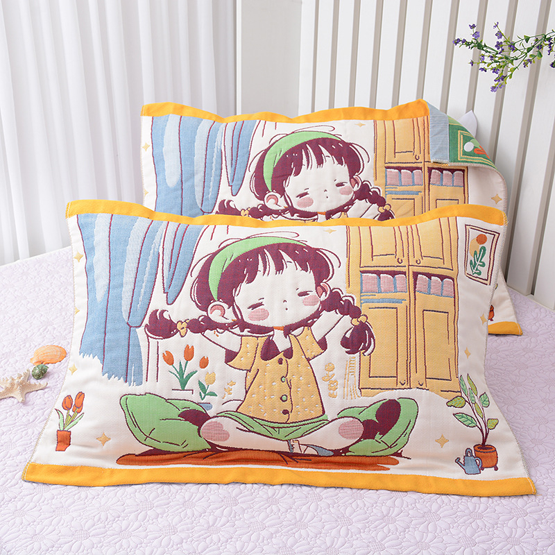 Medvilninė pagalvės uždanga, aštuonių sluoksnių marlė, poroms, mielas animacinis dizainas, švelni ir kvėpuojanti