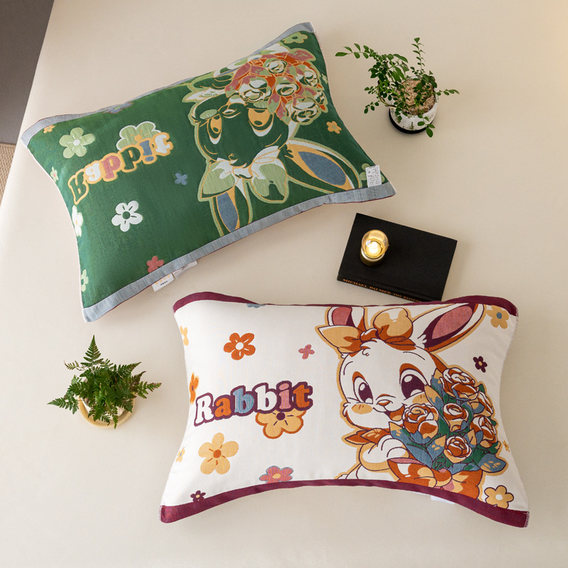 Medvilninė pagalvės uždanga, aštuonių sluoksnių marlė, poroms, mielas animacinis dizainas, švelni ir kvėpuojanti