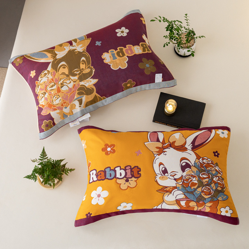 Medvilninė pagalvės uždanga, aštuonių sluoksnių marlė, poroms, mielas animacinis dizainas, švelni ir kvėpuojanti