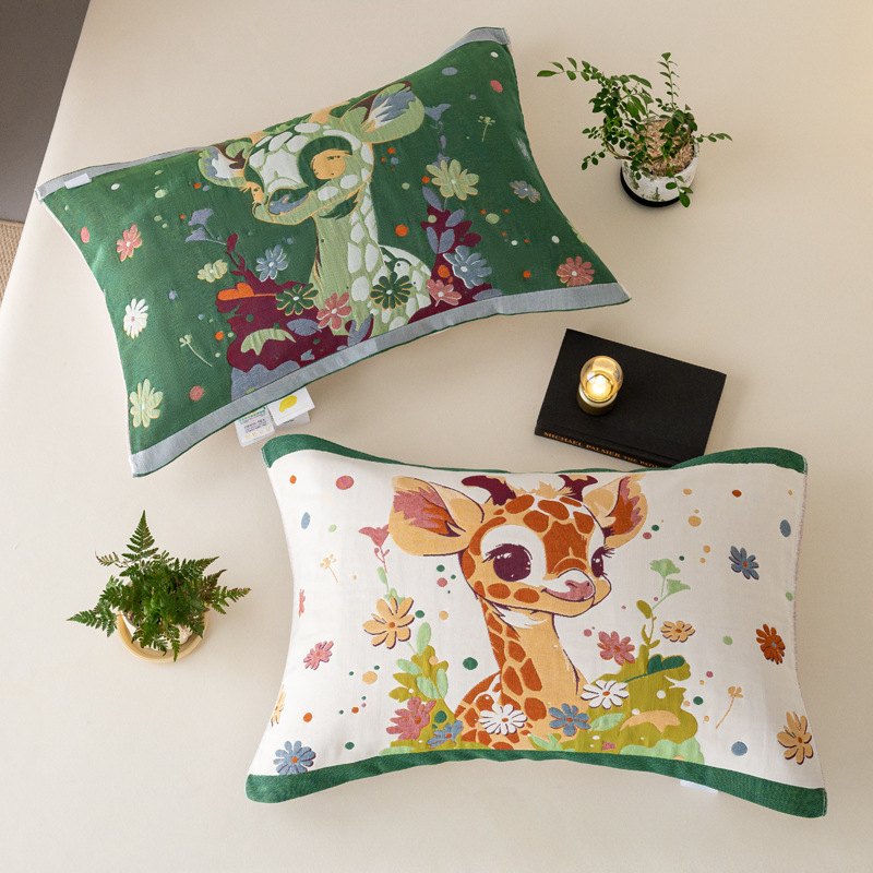 Medvilninė pagalvės uždanga, aštuonių sluoksnių marlė, poroms, mielas animacinis dizainas, švelni ir kvėpuojanti