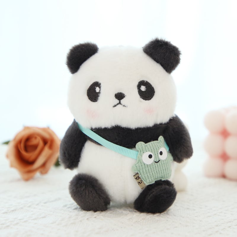 Panda λούτρινο κουκλάκι για σακίδιο και μπρελόκ — κοντό βελούδινο ύφασμα, γέμισμα PP βαμβάκι, συσκευασμένο σε διχτυωτή θήκη, κατάλληλο για 7–14 ετών