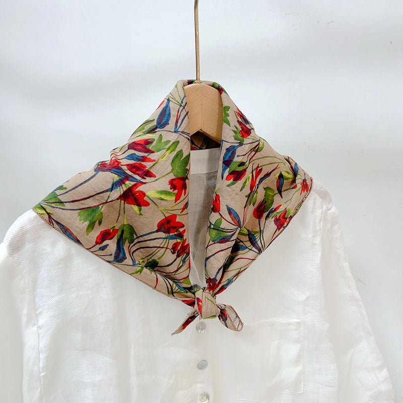 Morissa női pamut négyszögletes sál virágos mintával, sima szövés, 100% pamut, Tavasz 2025