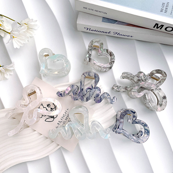 Щипка за коса с форма на акула, корейски стил; акрил; лепило; хващаща щипка; метално покритие; аксесоар за глава за жени; пролет 2025