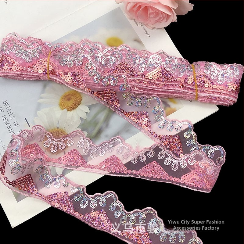 Δαντέλα από πολυεστέρα με παγιέτες και κέντημα, άκρη με πλέγμα για εσώρουχα