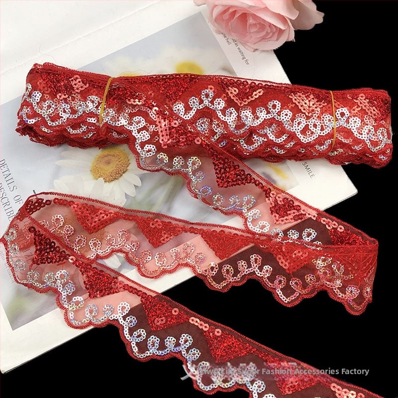 Δαντέλα από πολυεστέρα με παγιέτες και κέντημα, άκρη με πλέγμα για εσώρουχα