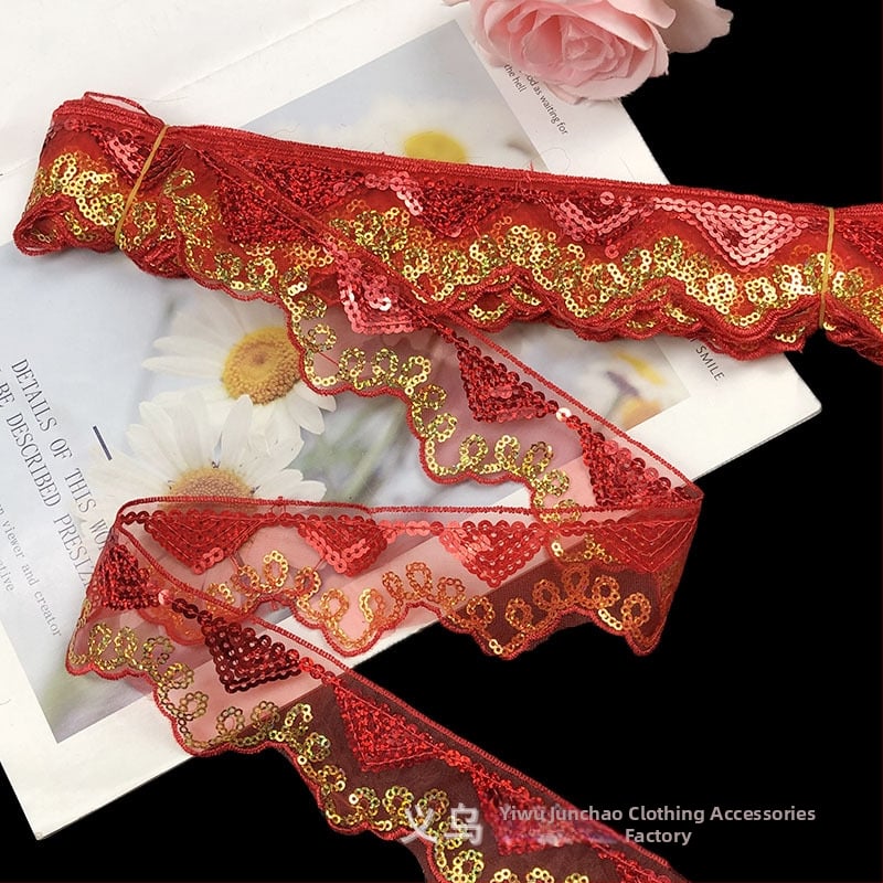 Δαντέλα από πολυεστέρα με παγιέτες και κέντημα, άκρη με πλέγμα για εσώρουχα